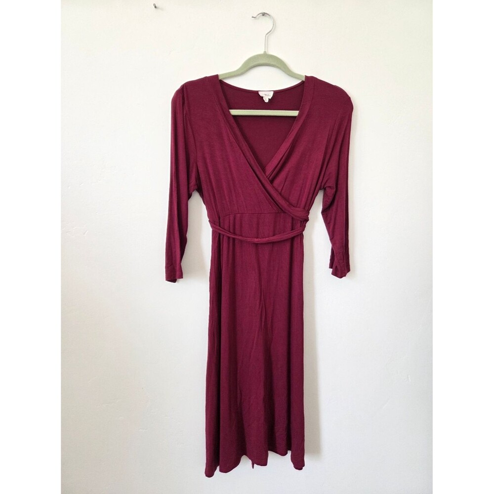 Emberley Soft Jersey Knit Wrap Style Dress Burgundy Nursing Friendly Comfy Small - Picture 6 of 8